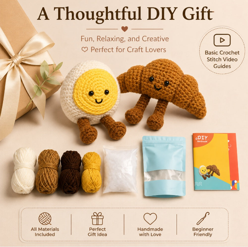 Crochet Food Kit for Beginners, Croissant & Fried Egg – TIKA