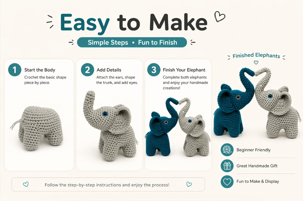 Elephant Crochet Kit for Beginners, 2 Pack with Video Tutorial – TIKA