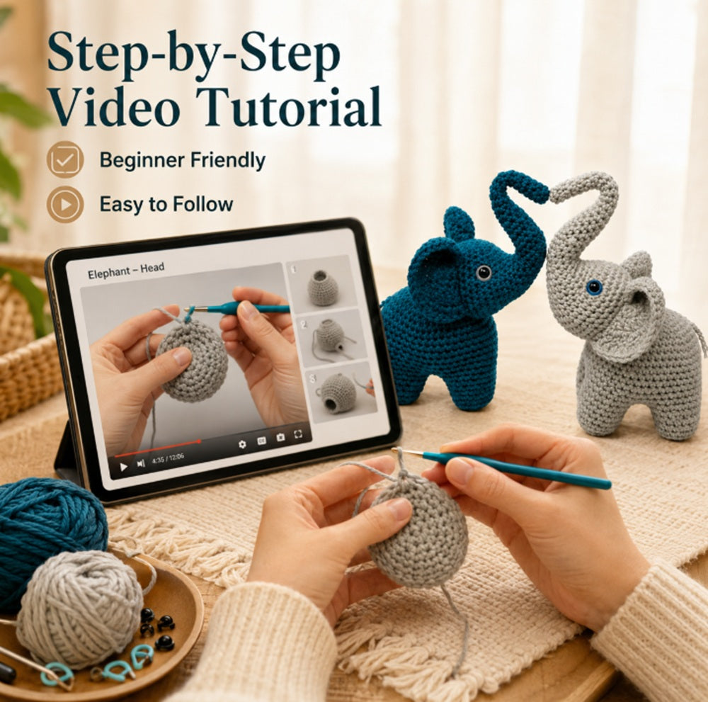 Elephant Crochet Kit for Beginners, 2 Pack with Video Tutorial – TIKA