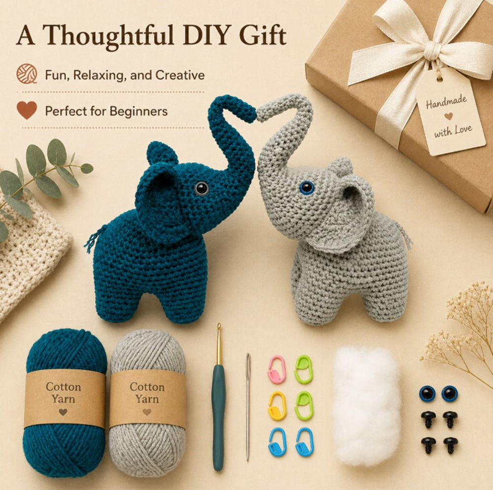 Elephant Crochet Kit for Beginners, 2 Pack with Video Tutorial – TIKA