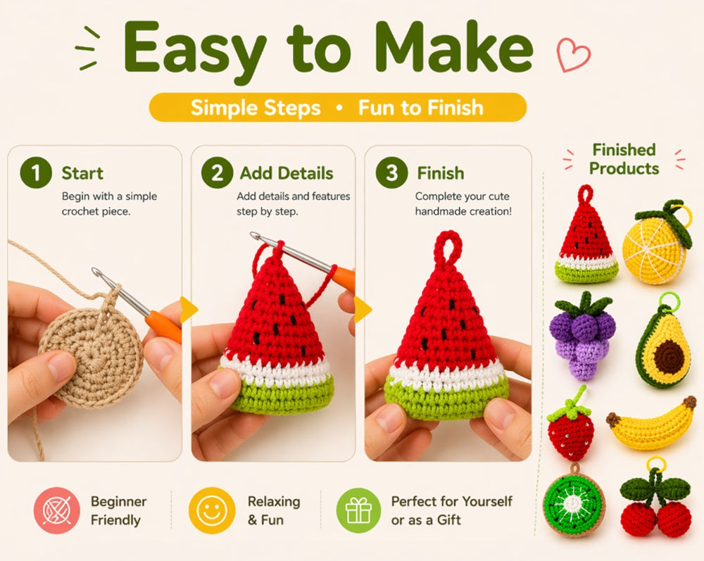 Fruit Crochet Kit for Beginners, 8 Pack with Video Tutorial – TIKA