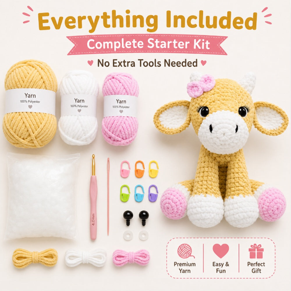 Cow Crochet Kit for Beginners, 11.8 Inch with Chenille Yarn – TIKA