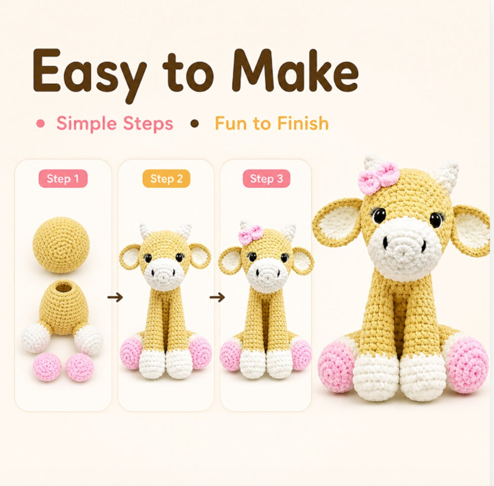 Cow Crochet Kit for Beginners, 11.8 Inch with Chenille Yarn – TIKA
