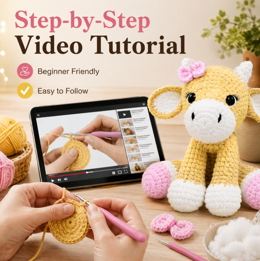 Cow Crochet Kit for Beginners, 11.8 Inch with Chenille Yarn – TIKA