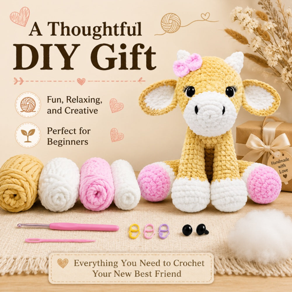 Cow Crochet Kit for Beginners, 11.8 Inch with Chenille Yarn – TIKA