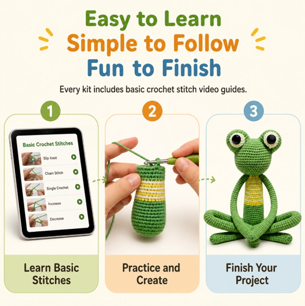 Long-Legged Frog Crochet Kit for Beginners with Video Tutorials – TIKA
