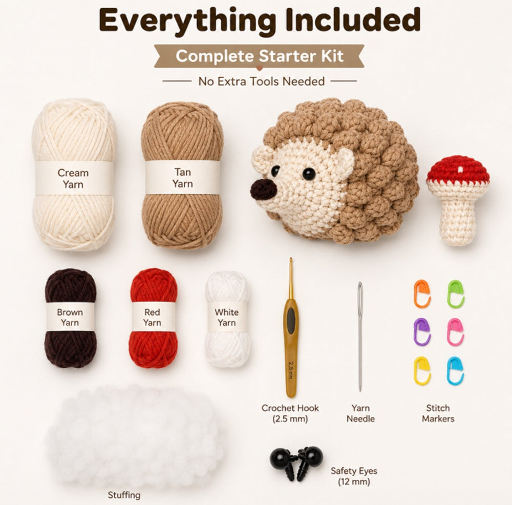Hedgehog & Mushroom Crochet Kit for Beginners with Video – TIKA