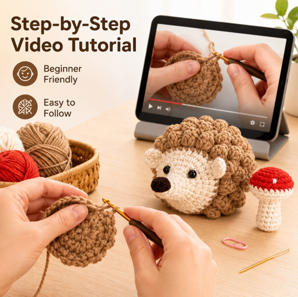 Hedgehog & Mushroom Crochet Kit for Beginners with Video – TIKA