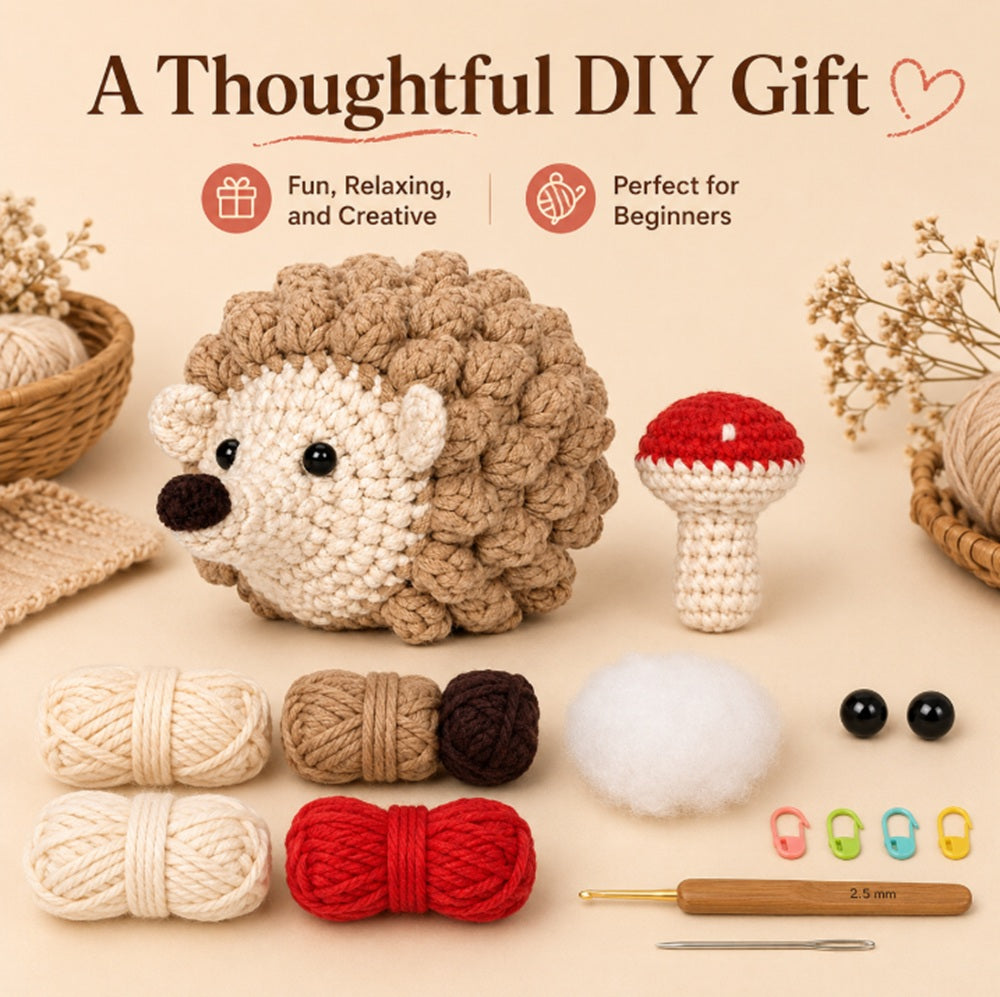 Hedgehog & Mushroom Crochet Kit for Beginners with Video – TIKA