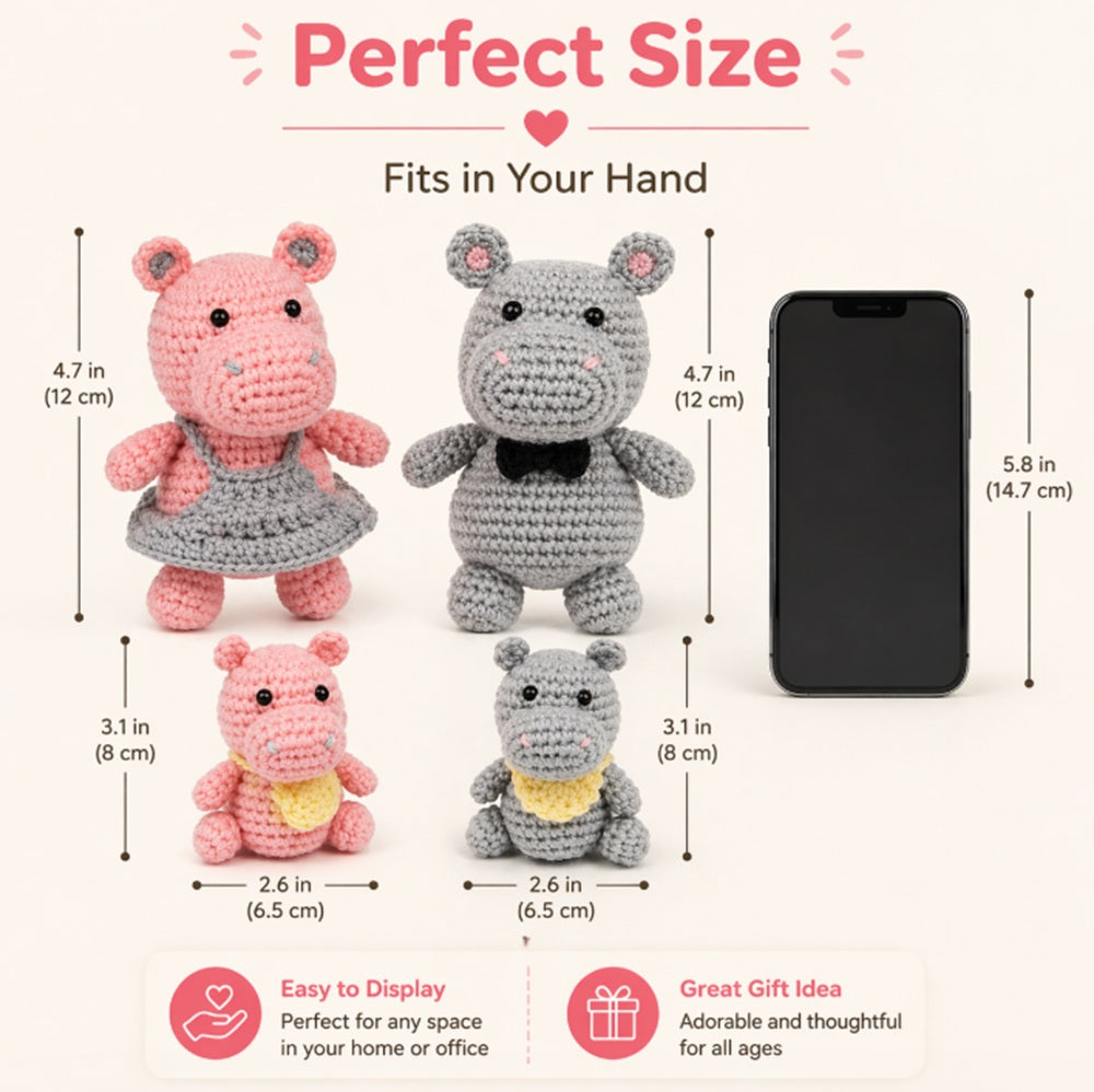 Hippo Family Crochet Kit for Beginners, 4 Pack with Video Tutorial – TIKA