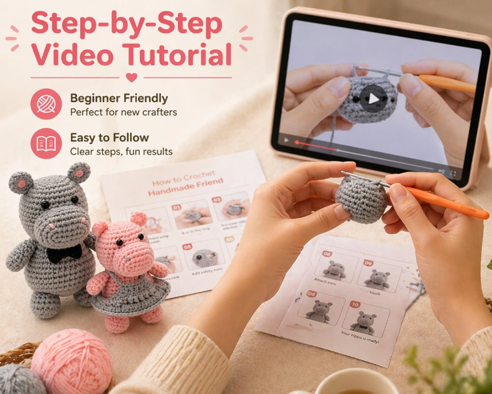 Hippo Family Crochet Kit for Beginners, 4 Pack with Video Tutorial – TIKA