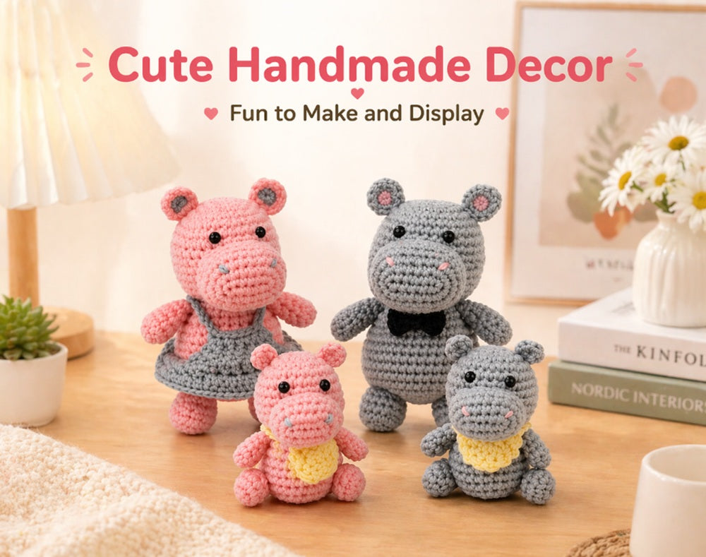 Hippo Family Crochet Kit for Beginners, 4 Pack with Video Tutorial – TIKA