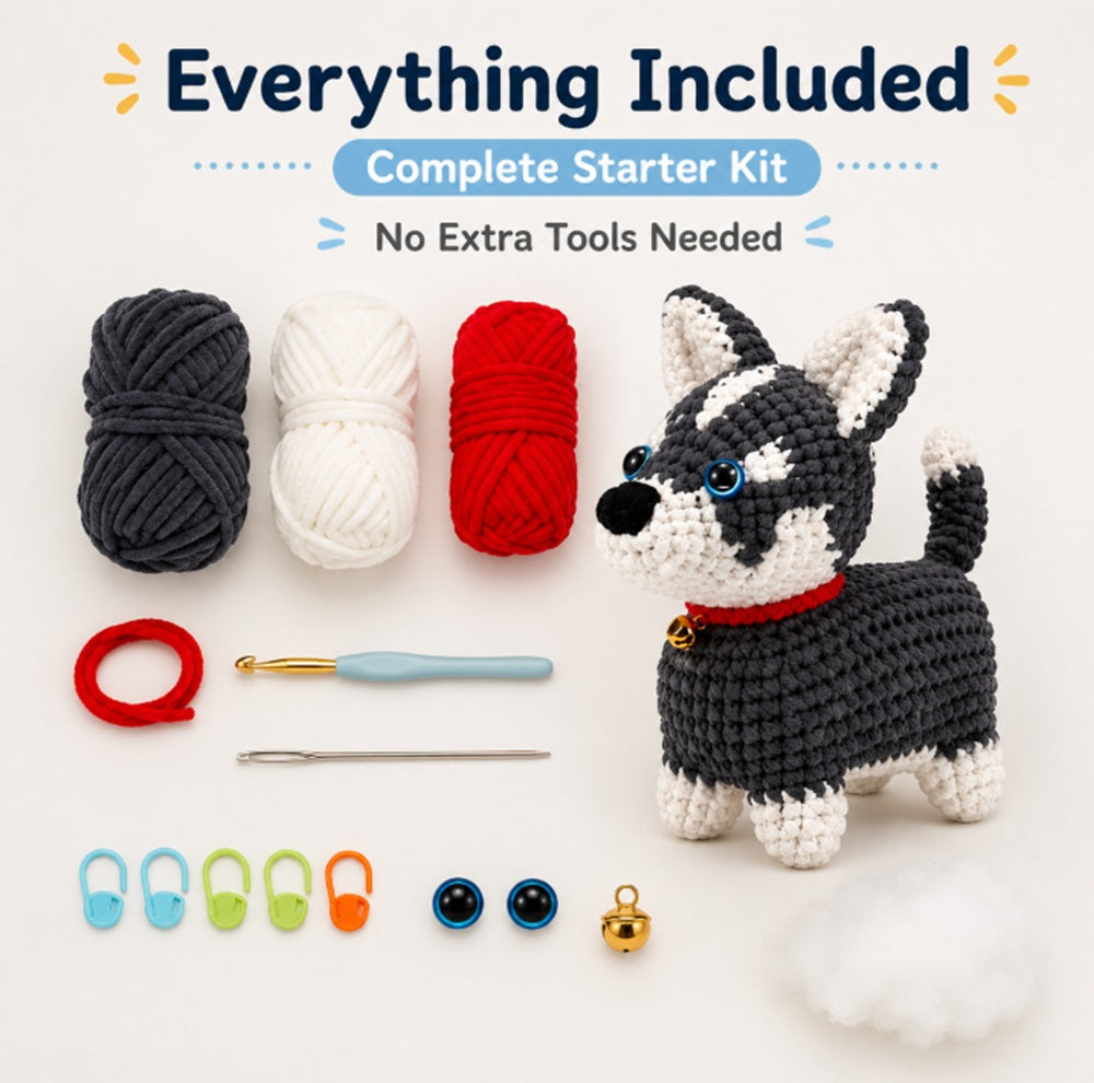 Husky Dog Crochet Kit for Beginners with Video Tutorial – TIKA