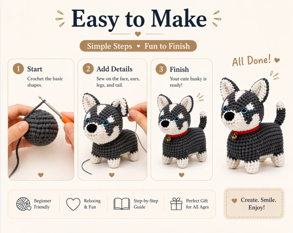 Husky Dog Crochet Kit for Beginners with Video Tutorial – TIKA
