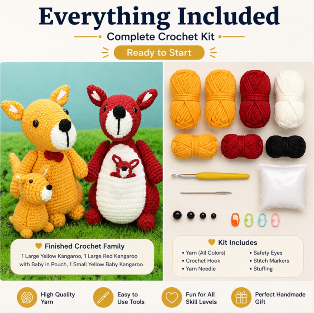 Kangaroo Family Crochet Kit for Beginners with Video Tutorials – TIKA