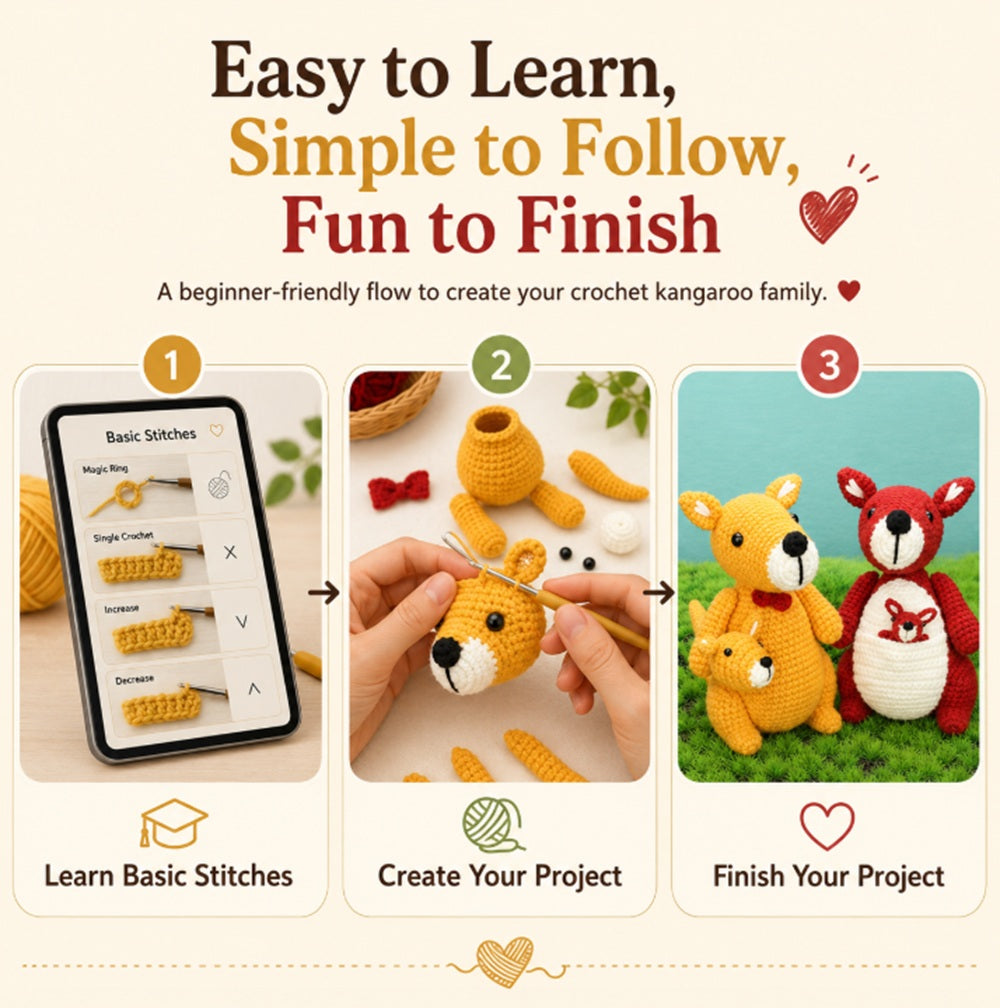 Kangaroo Family Crochet Kit for Beginners with Video Tutorials – TIKA