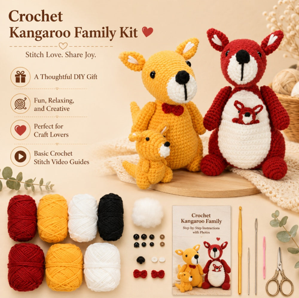 Kangaroo Family Crochet Kit for Beginners with Video Tutorials – TIKA