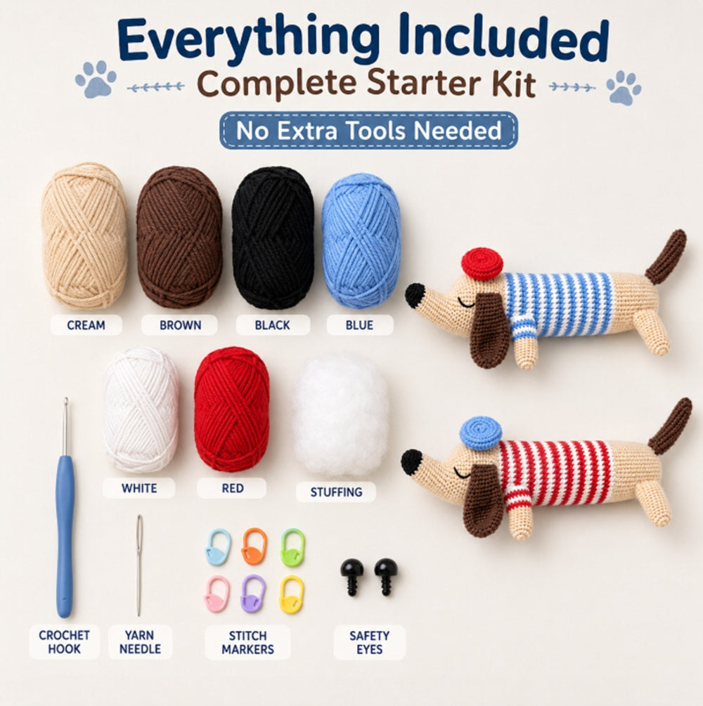 Dachshund Crochet Kit for Beginners, 2 Pack with Video Tutorial – TIKA