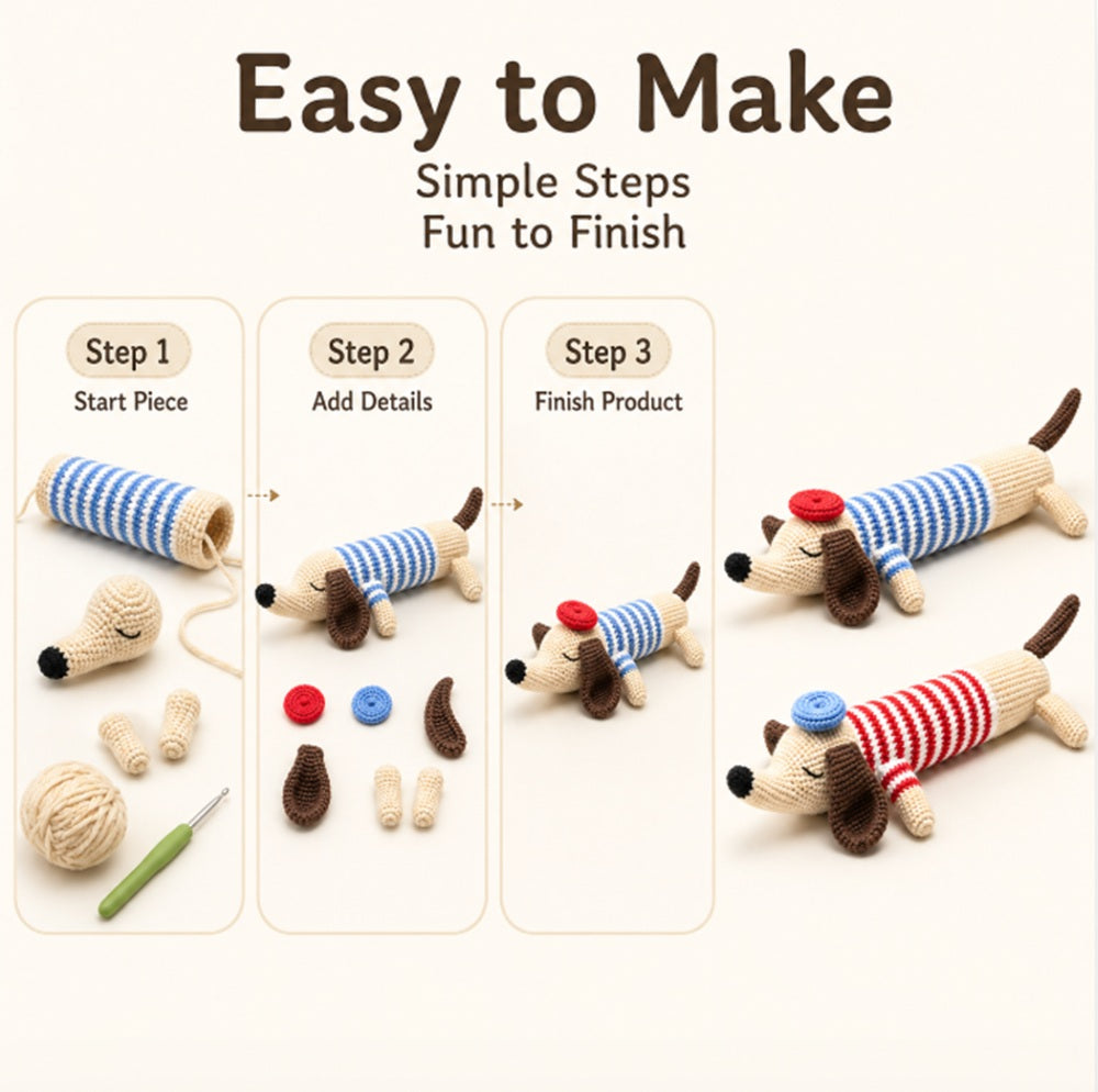 Dachshund Crochet Kit for Beginners, 2 Pack with Video Tutorial – TIKA