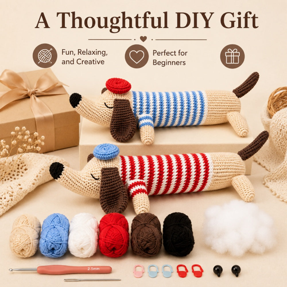 Dachshund Crochet Kit for Beginners, 2 Pack with Video Tutorial – TIKA