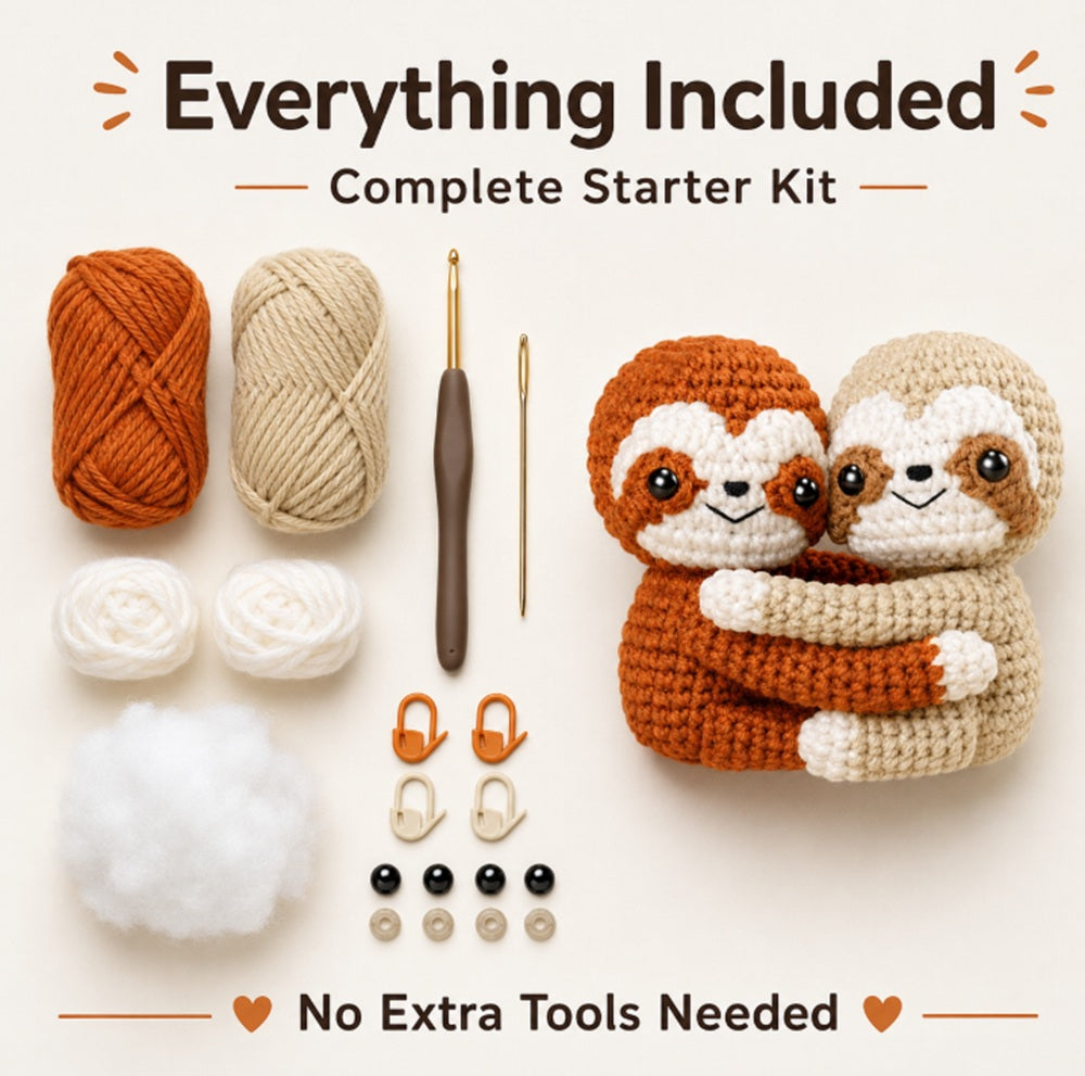 Hug Sloth Crochet Kit for Beginners, 2 Pack with Video Tutorial – TIKA