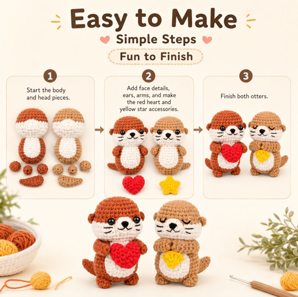Otter Crochet Kit for Beginners, 2 Pack with Video Tutorial – TIKA