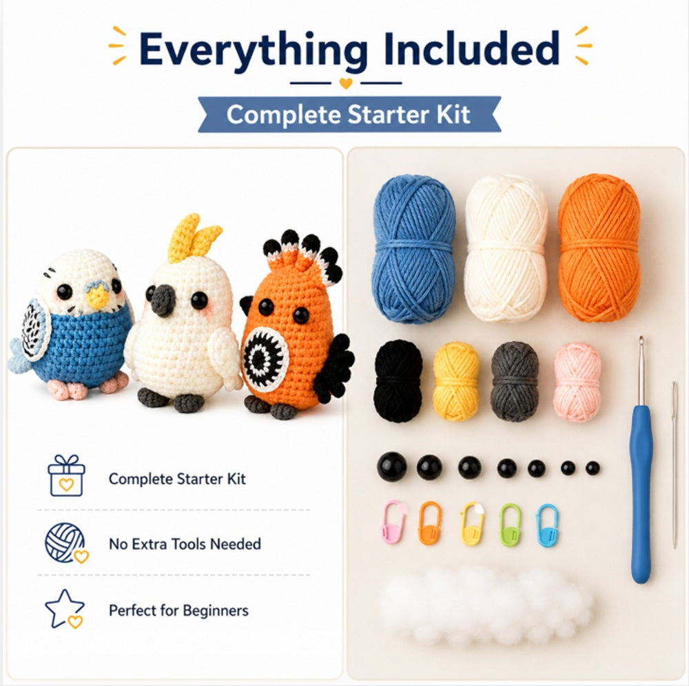 Parrot Crochet Kit for Beginners, 3 Pack with Video Tutorial – TIKA