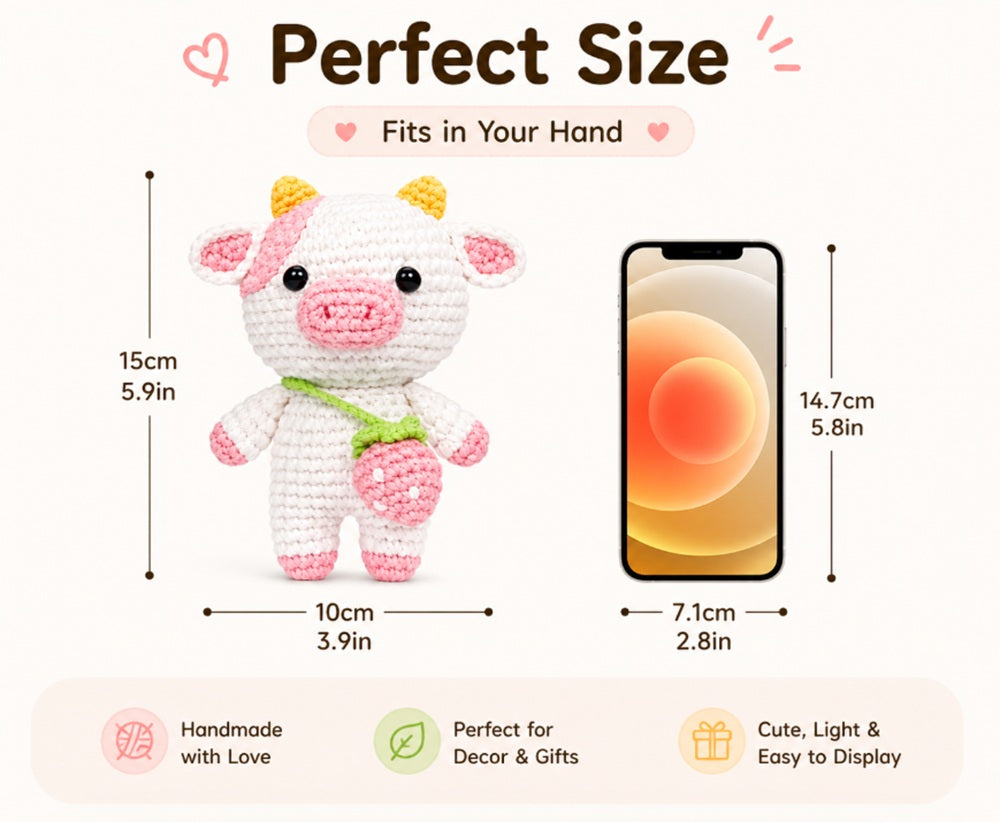 Strawberry Cow Crochet Kit for Beginners with Video Tutorials – TIKA