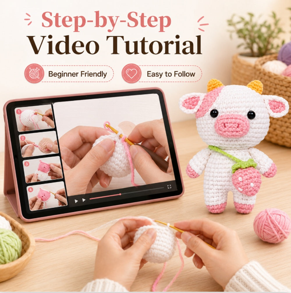 Strawberry Cow Crochet Kit for Beginners with Video Tutorials – TIKA