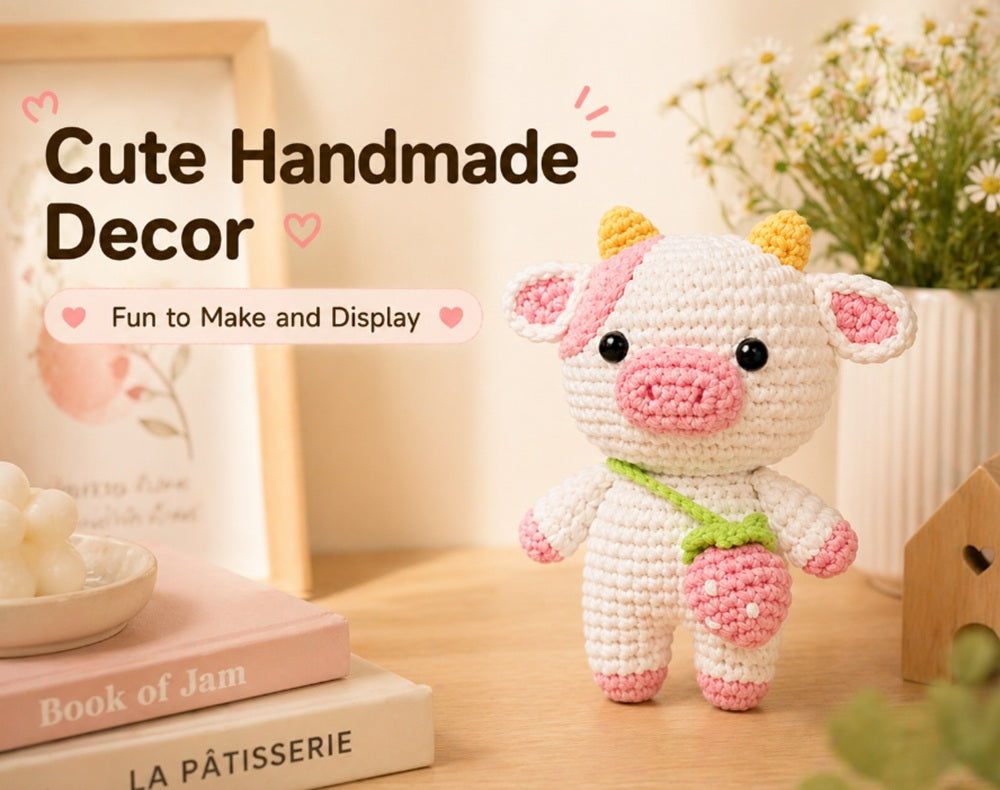 Strawberry Cow Crochet Kit for Beginners with Video Tutorials – TIKA