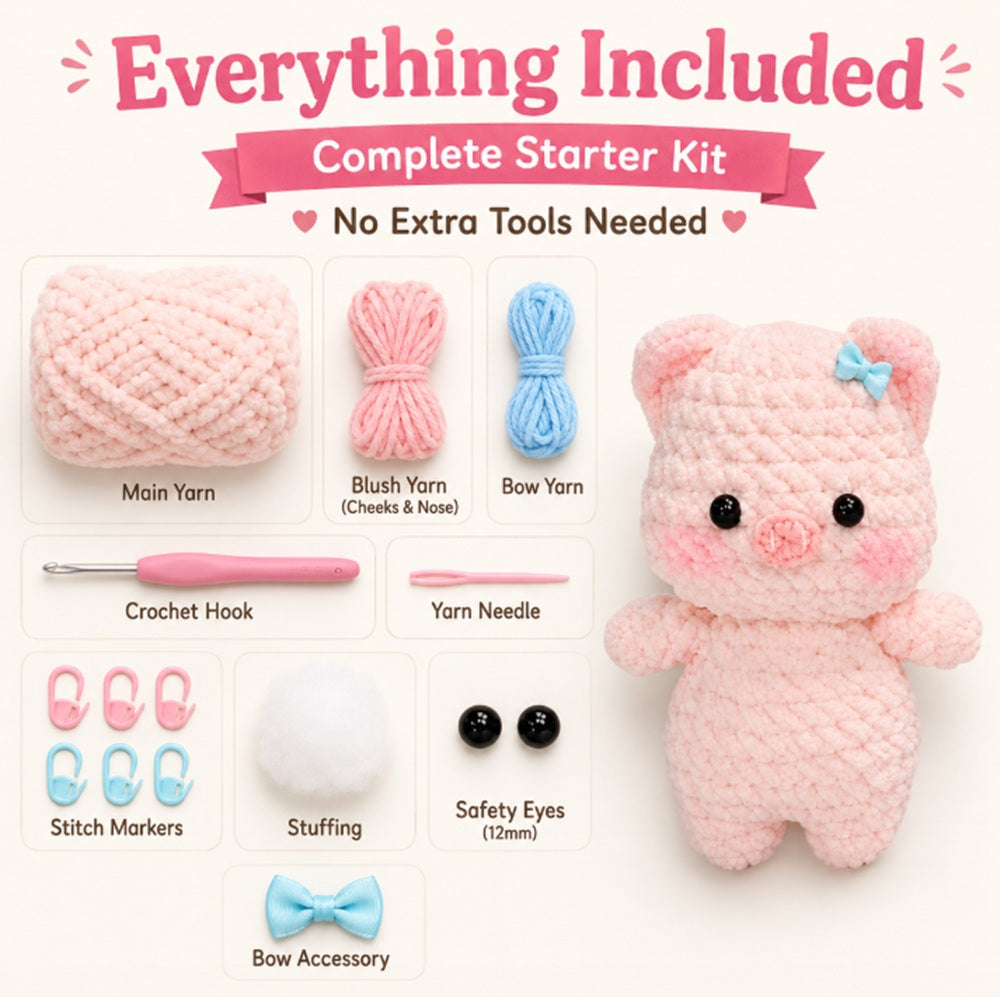 Pink Pig Crochet Kit for Beginners with Video Tutorial – TIKA