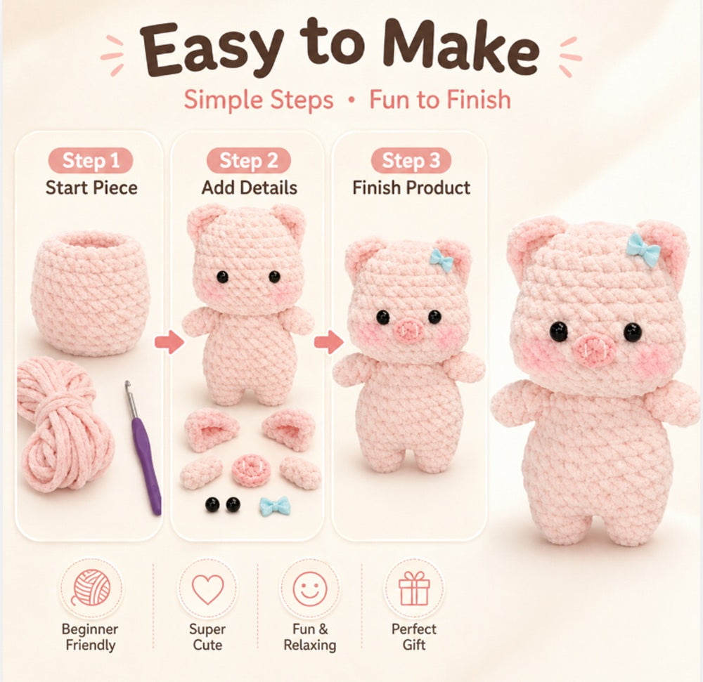 Pink Pig Crochet Kit for Beginners with Video Tutorial – TIKA
