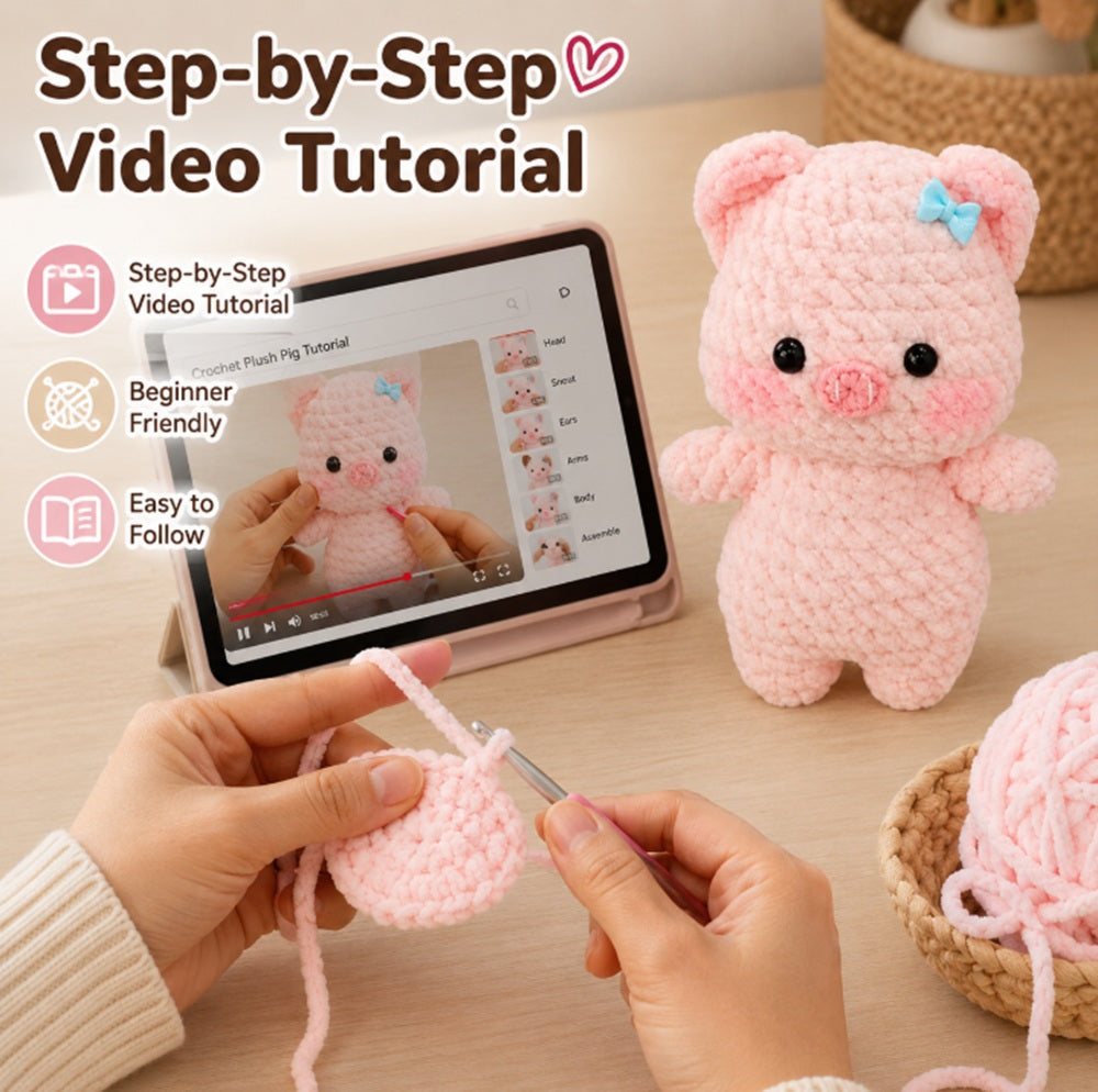 Pink Pig Crochet Kit for Beginners with Video Tutorial – TIKA