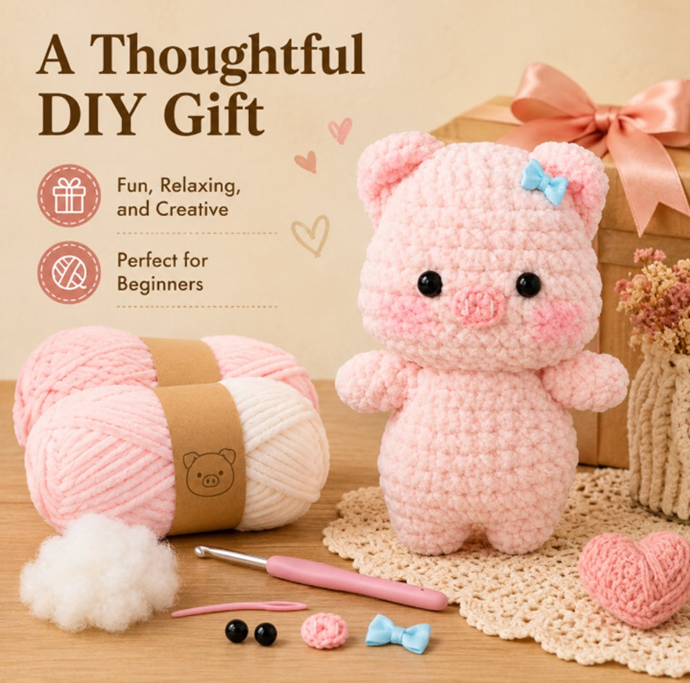 Pink Pig Crochet Kit for Beginners with Video Tutorial – TIKA