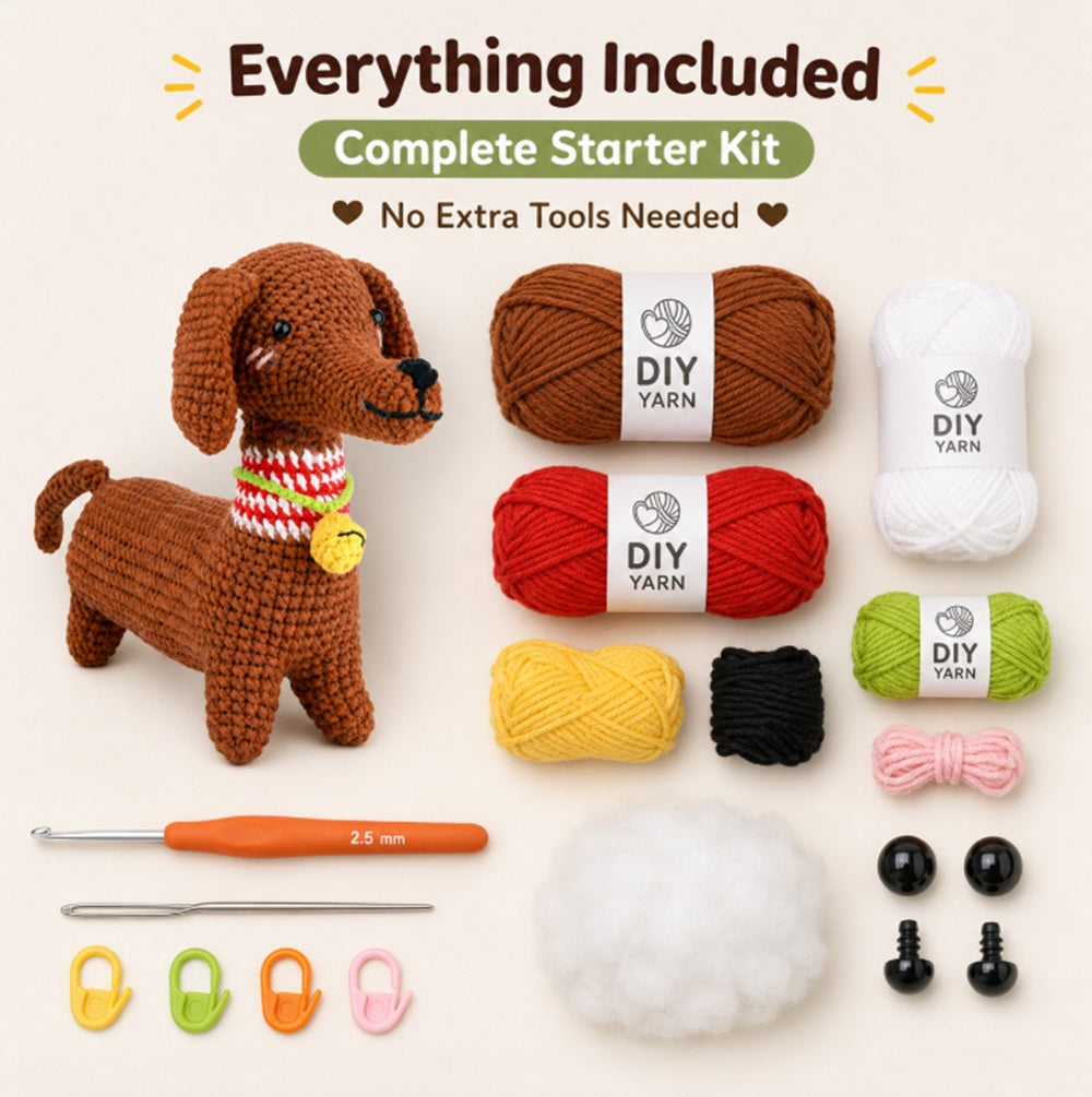 Dachshund Dog Crochet Kit for Beginners with Video Tutorial – TIKA