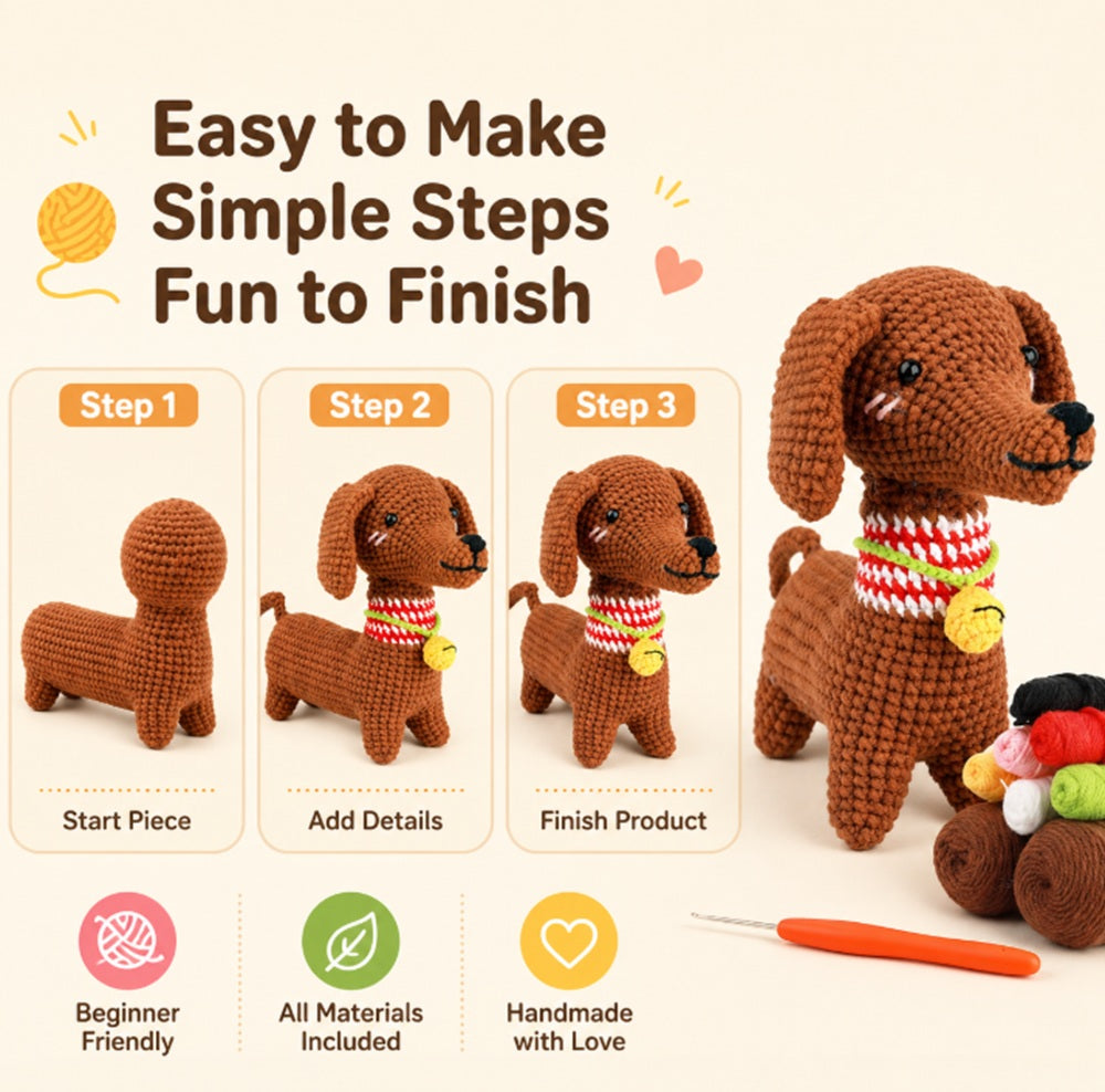 Dachshund Dog Crochet Kit for Beginners with Video Tutorial – TIKA