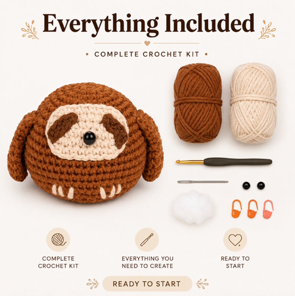 Sloth Crochet Kit for Beginners with Video Tutorials – TIKA