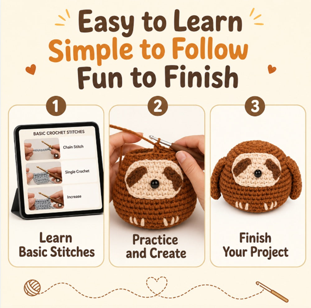 Sloth Crochet Kit for Beginners with Video Tutorials – TIKA
