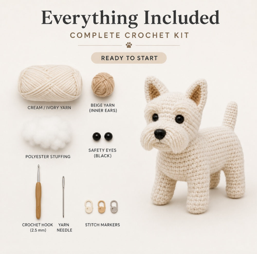 West Highland White Terrier Crochet Kit for Beginners with Video – TIKA