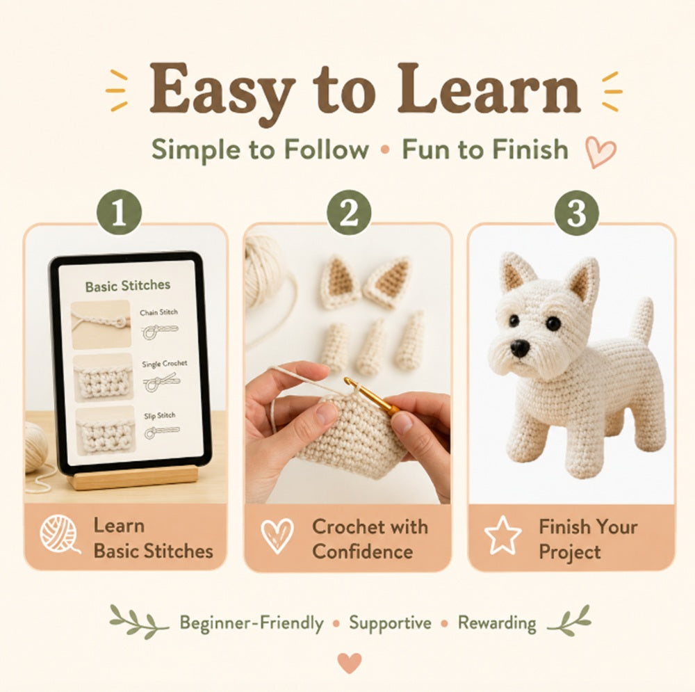 West Highland White Terrier Crochet Kit for Beginners with Video – TIKA