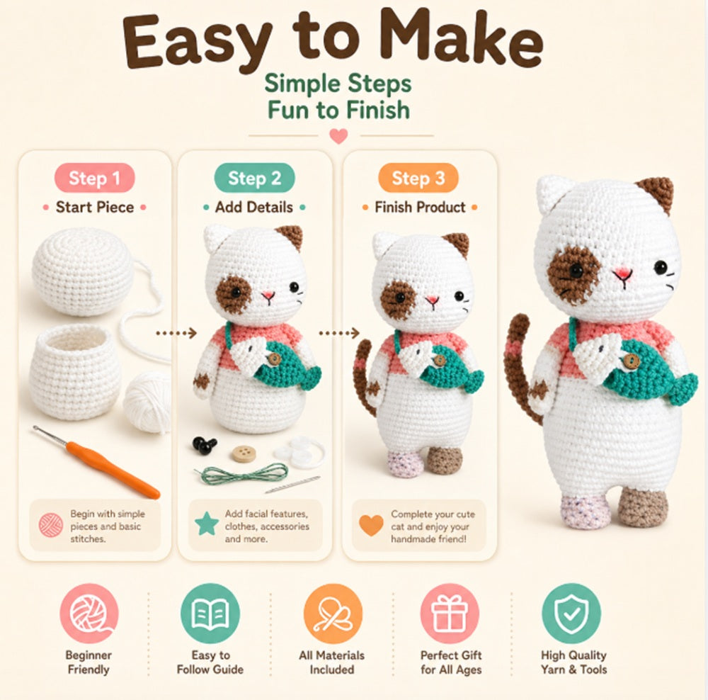 Cat Crochet Kit for Beginners with Video Tutorial – TIKA