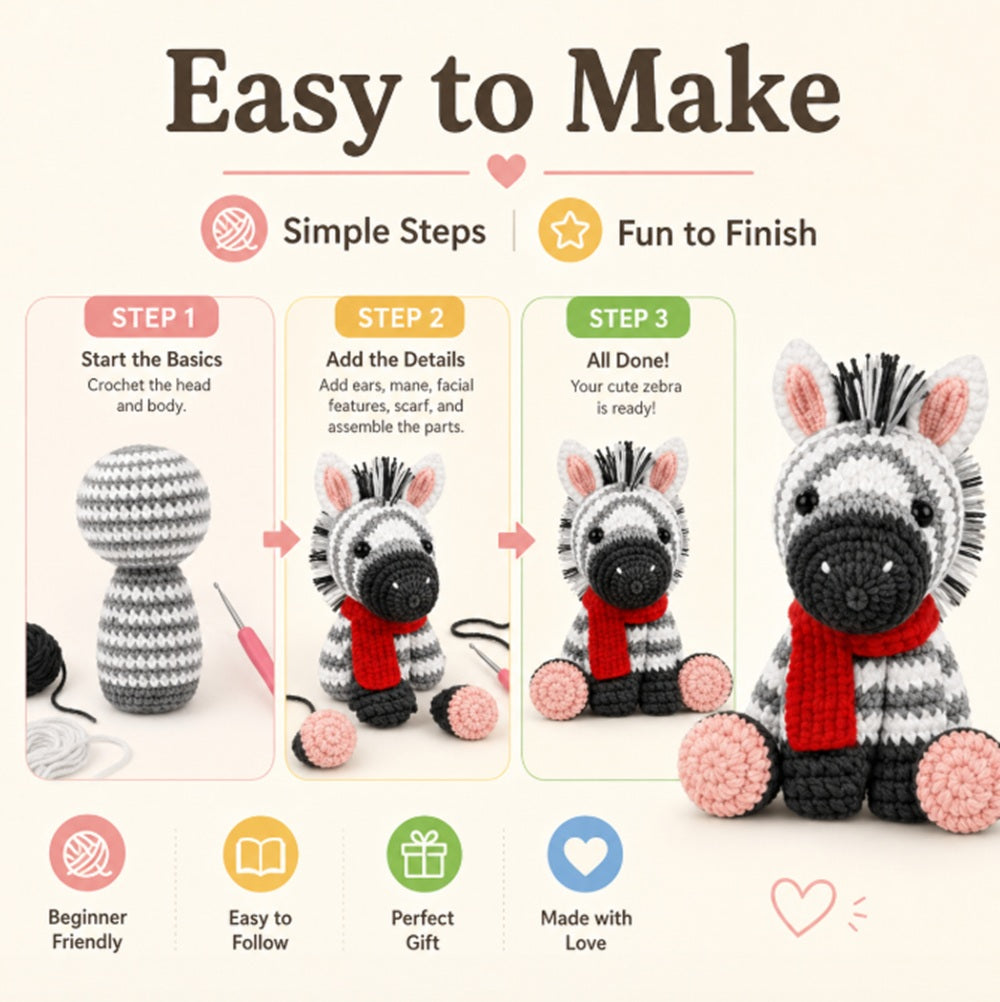 Zebra Crochet Kit for Beginners with Video Tutorial – TIKA