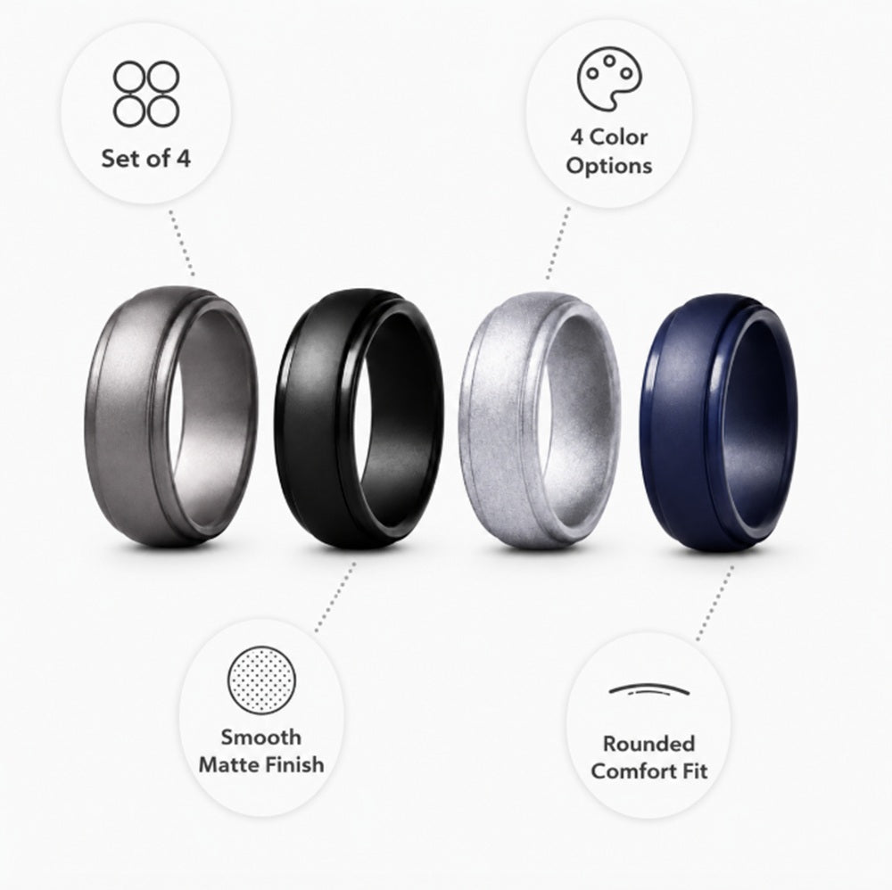 4-Pack Silicone Wedding Rings for Men & Women | TIKA
