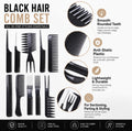 10-Pack Black Hair Styling Comb Set | TIKA