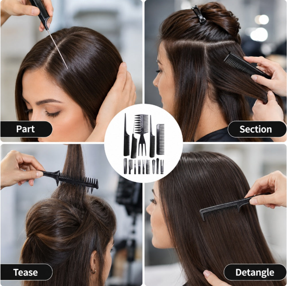 10-Pack Black Hair Styling Comb Set | TIKA