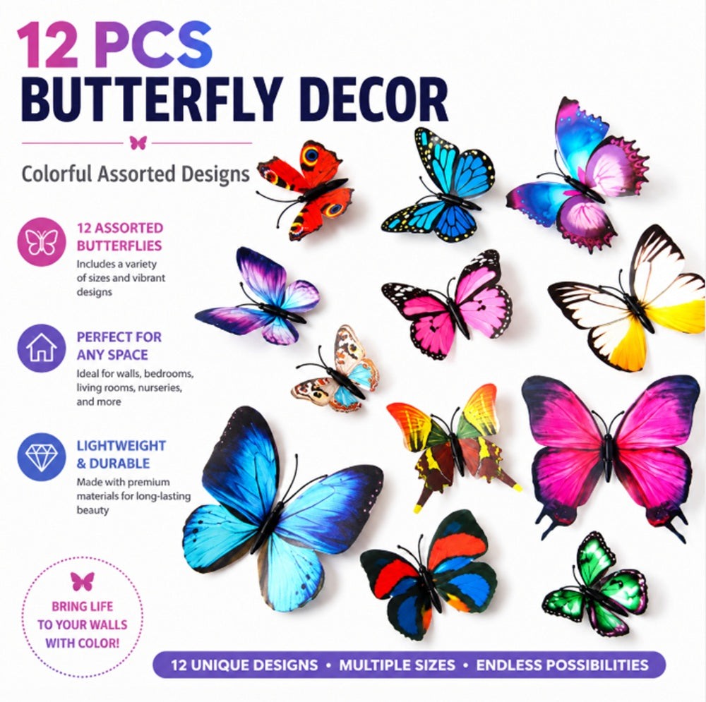 12-Pack 3D Butterfly Wall Stickers | TIKA