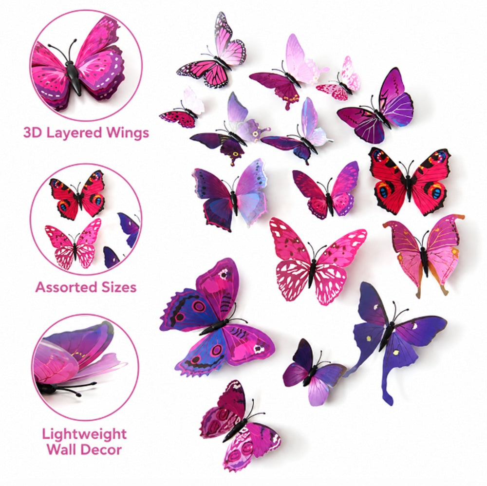 12-Pack 3D Butterfly Wall Stickers | TIKA