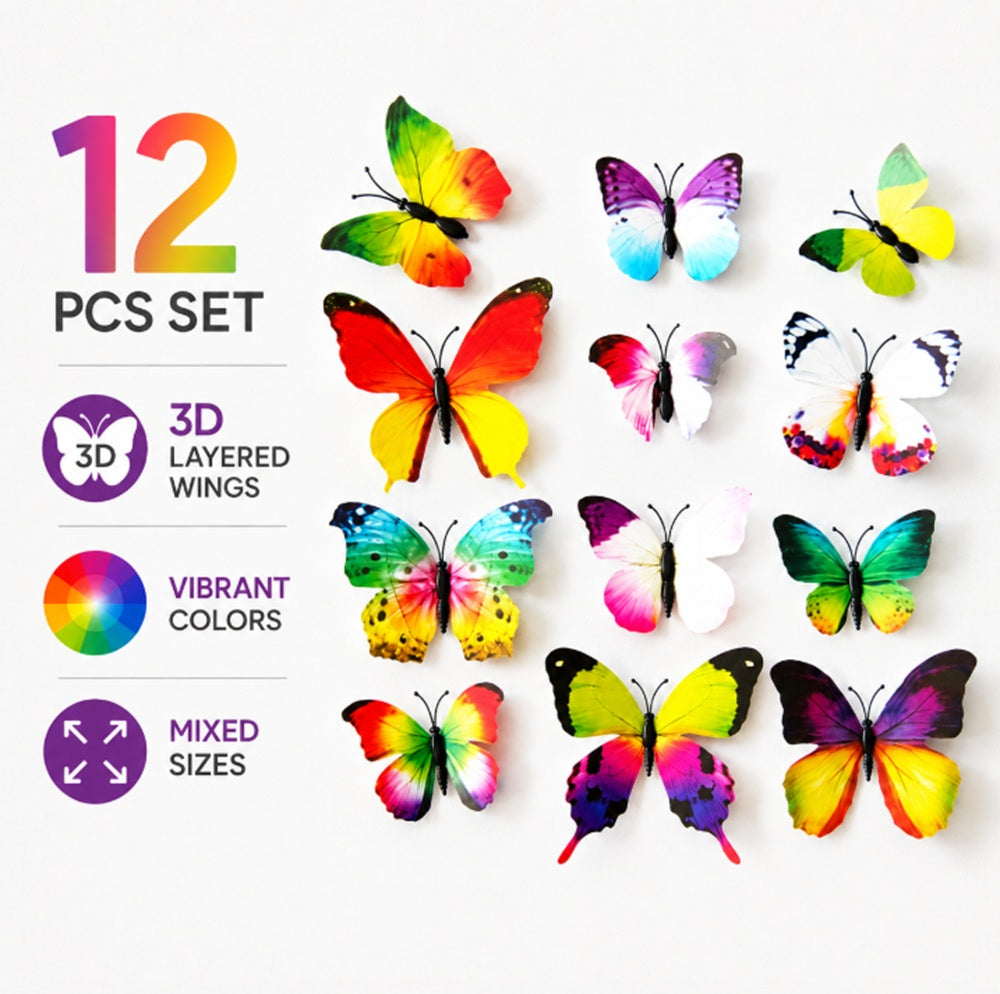 12-Pack 3D Butterfly Wall Stickers | TIKA