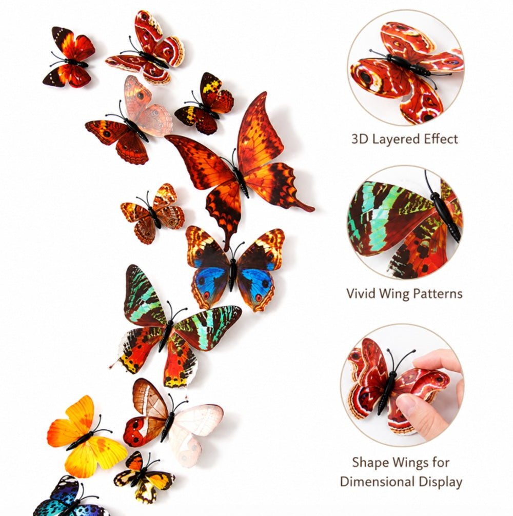 12-Pack 3D Butterfly Wall Stickers | TIKA