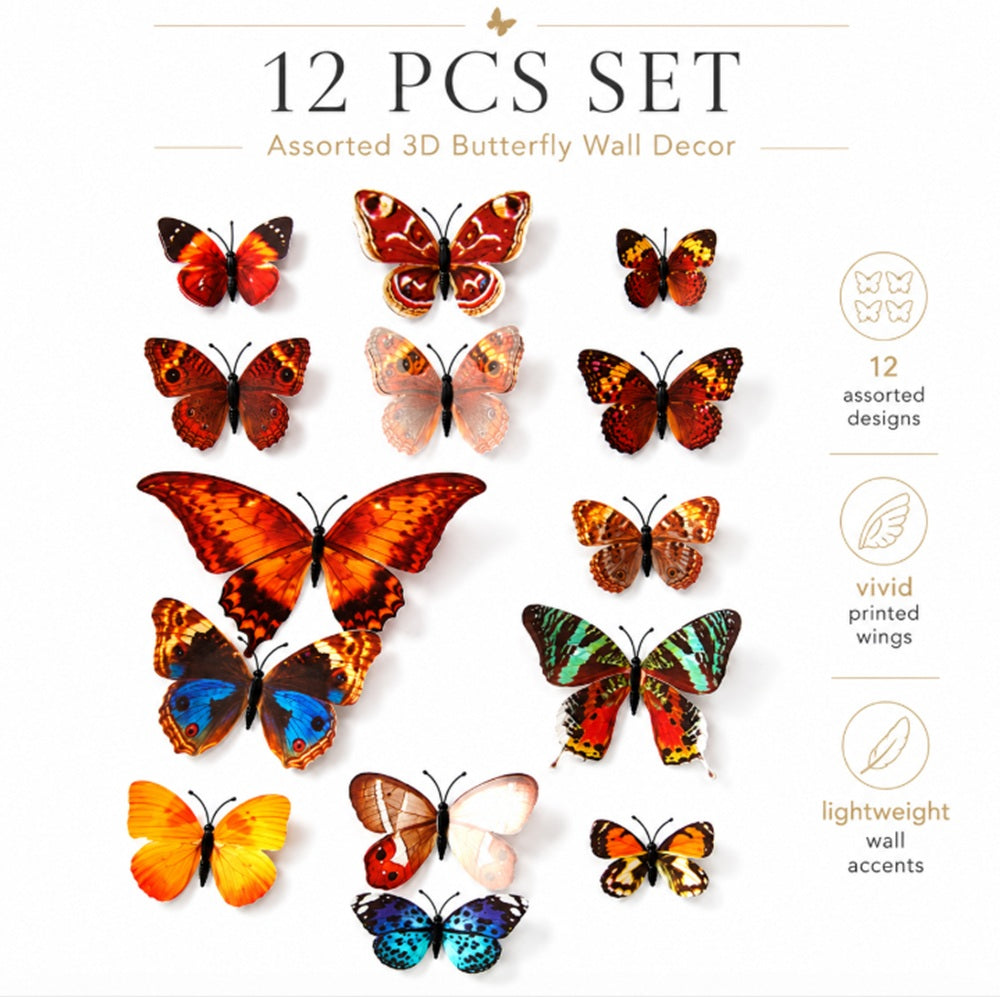 12-Pack 3D Butterfly Wall Stickers | TIKA